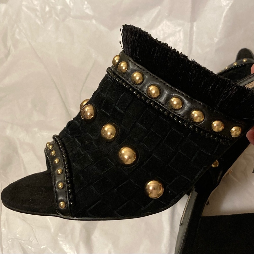 Carvela Kurt Geiger ‘Gander’ Mid Heel  Gold Studded Black Suede Mule Heels 37 - Picture 9 of 16